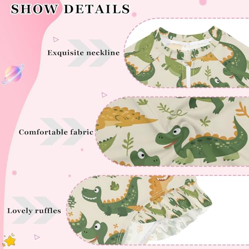 ALAZA Cartoon Green Crocodile Leaf Girls One Piece Swimsuit Long Sleeve Rash Guard Swimsuits UV 50+ Swimwear Zipper4