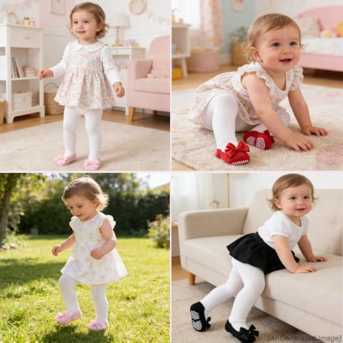 Image of Epeius Baby Girls Tights 3 Pairs Pack Seamless Non Slip /Skid Grip Cotton Leggings