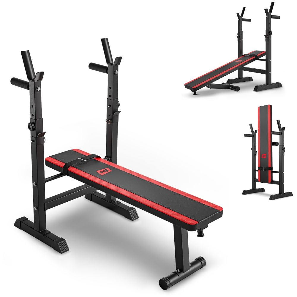 HS HOP-SPORT Folding Weight Bench, HS-1080, 250 kg Weight Capacity, Alloy Steel, Flat Adjustment Type, Fitness Bench