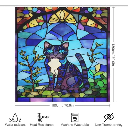 Rideau de douche chat en tissu polyester lavable de qualité supérieure