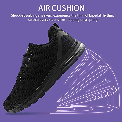 JABASIC Women Air Cushion Sneakers Lightweight Running Tennis Shoes (9,Black/Black)