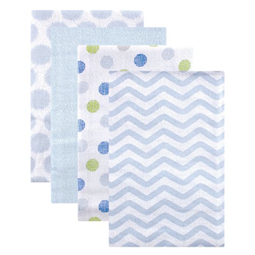 Image of Luvable Friends Unisex Baby Cotton Flannel Receiving Blankets, Blue Dots 4-Pack, One Size