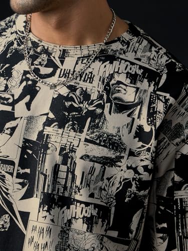 Image of The Souled Store Batman: Gotham City Men and Boys Half Sleeves Round Neck Graphic Printed Cotton Lightweight All-Season Oversized T-Shirt