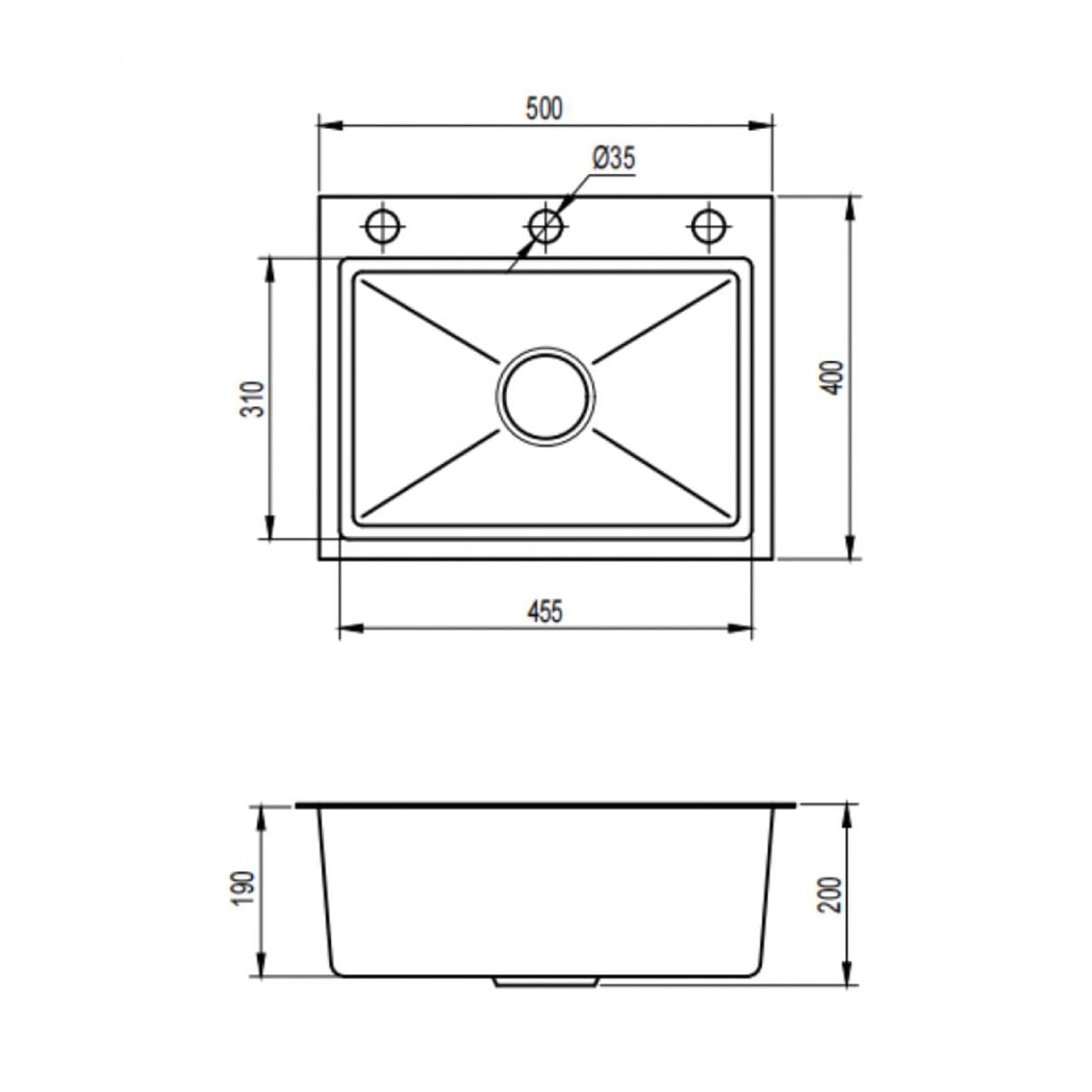 Fregadero de cocina multifunción 304 inoxidable, empotrado con 3 agujeros (negro, 50 x 40 cm)