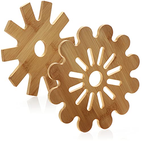 Set di sottopentola in legno naturale per piatti caldi, robusti 20 cm, pentole e padelle – 2 cuscinetti caldi ecologici per bancone da cucina – supporto rotondo per tavolo da pranzo, piatti