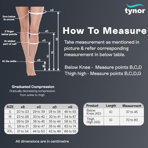 Image of Tynor Medical Compression Stocking Thigh High Class 2 (Pair), Beige, XS, Pack of 2