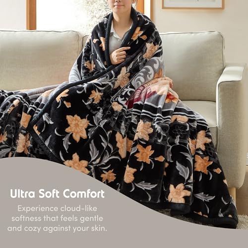 Image of Nestl Korean Mink Blanket King Size - 12 Lbs Velvet Fleece Korean Blanket - 2 Ply Warm & Thick Winter Blanket - Wrinkle & Fade Resistant - 87 x 94 Inches (Black & Grey)