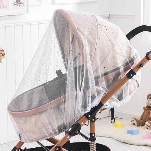 Moskitonetz für Kinderwagen, tragbares Kinderwagennetz mit Sternendruck, perfektes Insektennetz für Kinderwagen, Stubenwagen, Mini-Kinderbetten, Wiegen und Laufställe (Star)