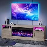 VENDORZ 70' TV Stand with Fireplace, LED Light Entertainment Center with Fireplace, 36' Electric Fireplace TV Strand with Storage Cabinet, Media Console TV Stand for Living Room Up to 80' TVs, Grey