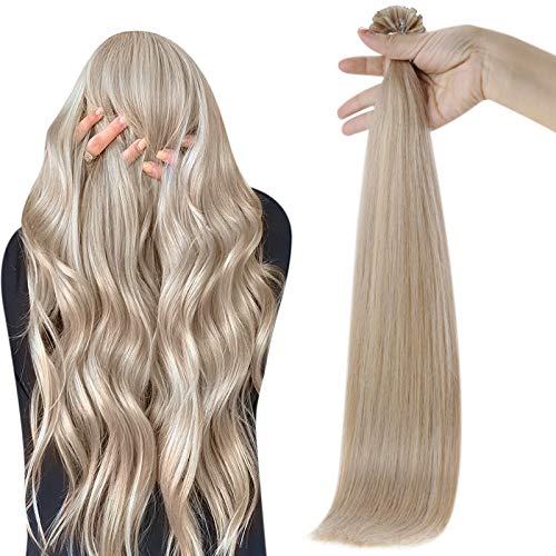 Fshine Nail Tip Hair Extensions 22 Inch Keratin U Tip Extensions Pre Colored Human Hair 18 Ash Blonde Highlight 613 Blonde Remy Hair Extensions U Shape Tip 50 Gram Prebond Extensions 1 Gram Per Strand