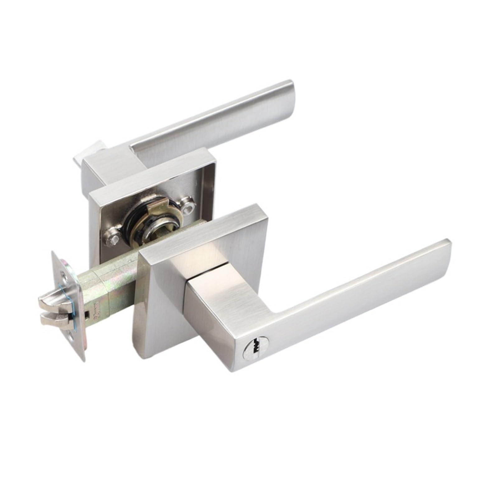 NYRXRYTCA American Three-Pole Lock Hotel Bathroom Door Lock Bedroom Privacy Lock Three-Pole Handle Lock Ball Lock(Brushed silver ET with key)