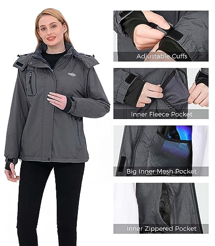 Image of Wantdo Women's Mountain Waterproof Ski Jacket Windproof Rain Jacket Winter Warm Hooded Coat