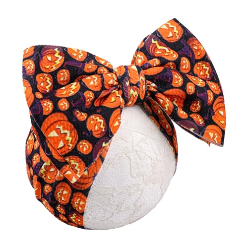 YanJie Halloween Baby Girls Headbands 7 inches Pumpkin Printed Newborn Bows Wide Headwraps Stretch Hair Bows Baby Headband Hair Accessories for Infant Toddler