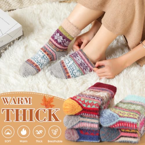 Trifabricy Fuzzy Socks for Women, 5 Pairs Retro Nordic Knit Warm Crew Socks - image 5