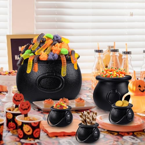Caldero grande de Halloween JOISHOP en plastico negro para decoracion 3