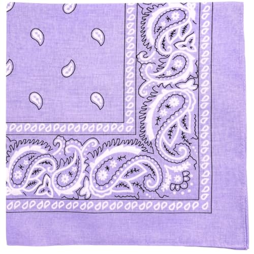 MDSTYLE 100% Cotton Bandana for Men & Women 22 x 22 Paisley Pattern Handkerchief Headband Scarf (Lavender)