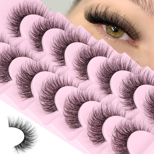 PVDKIW Mink Lashes Wispy False Eyelashes Clear Band Fake Strip Lashes Natural Look 18 mm Cat Eye