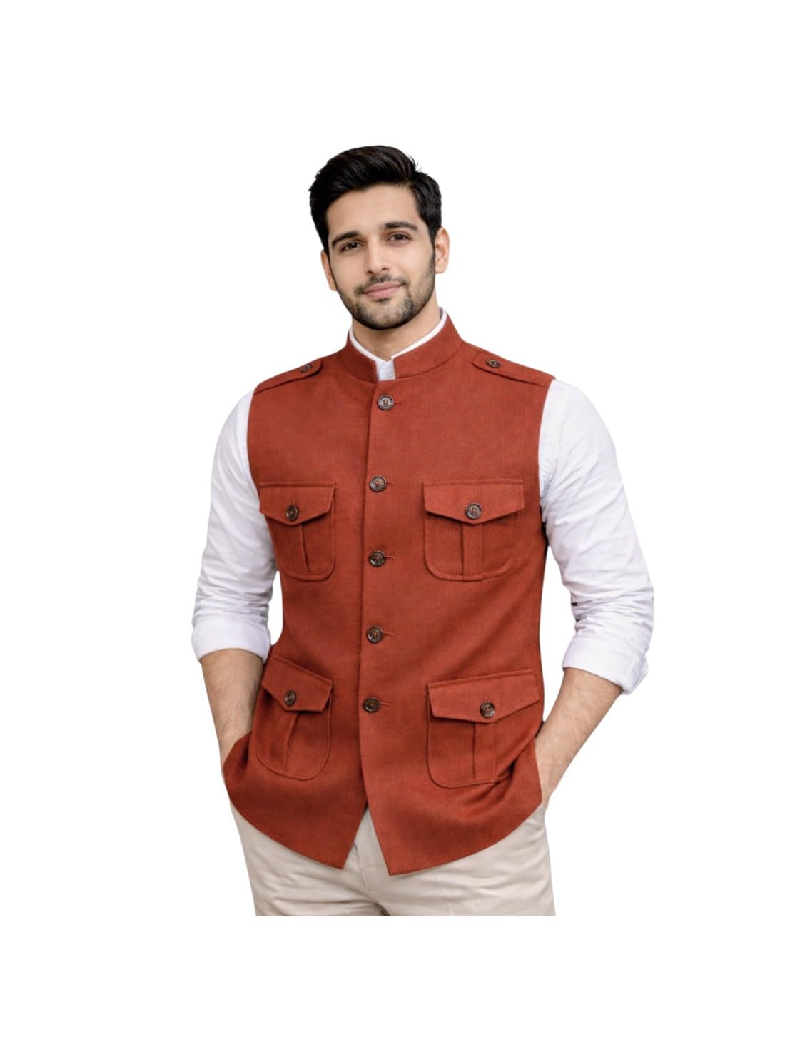 glonex Men's Nehru Jacket Waistcoat, Sleeveless, Four Pocket Design, Mandarin Collar, Button Front-picture-36