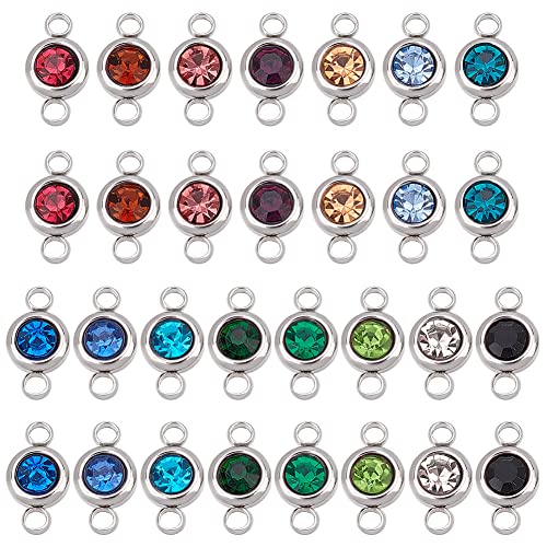 UNICRAFTALE 30pcs Conector de Eslabones de Diamantes de Imitación Encanto Metal Mezclado 15 Colores Eslabones de Encanto Redondos Planos Componentes Eslabones para Collares Pendientes DIY Fabricación