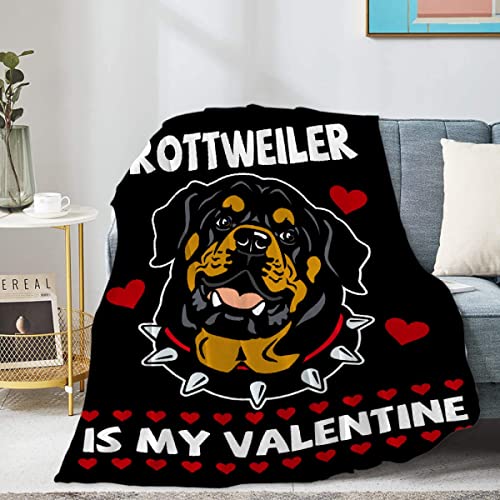 Homiehug Rottweiler is My Valentine Soft Blanket Funny Flannel Plush Girls Gifts Cozy Fuzzy Throws for Nap Bedding Sheet Couch Animal Decor Tapestries Non-Shedding 90