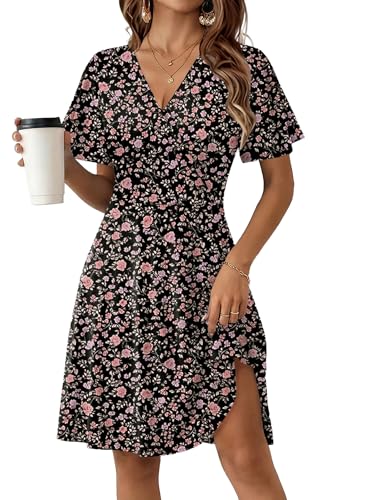 Image of Zeagoo Womens Summer Dresses Wrap V Neck Dress Floral A-Line Ruffle Sleeve Casual Sundress with Pockets 2026
