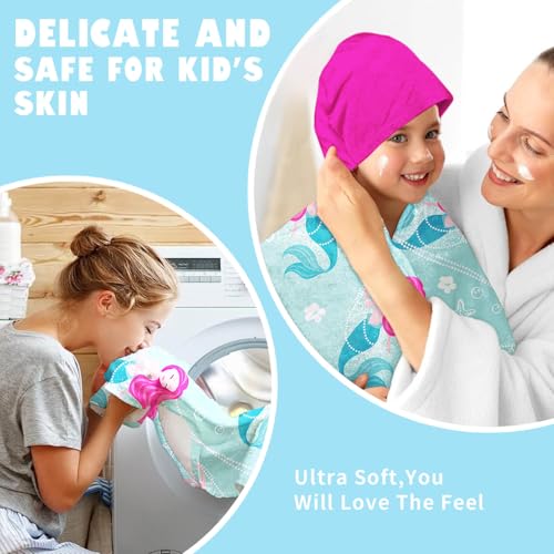 Image of Mermaid Girls Beach Towel with Hoodie for Kids Toddlers Age 4-8, Pink Blue Bath Towels Shower Wrap for Girls, Hooded Poncho Beach Blanket for Pool Swimming Cute Wearable Bath Towel for Child