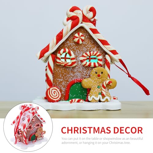 Gatuida Christmas Supplies Polymer Clay Gingerbread House Ornament Pre-Lit LED Snow Village Pendant for Table and Kindergarten Decoration Random Style - Image 6