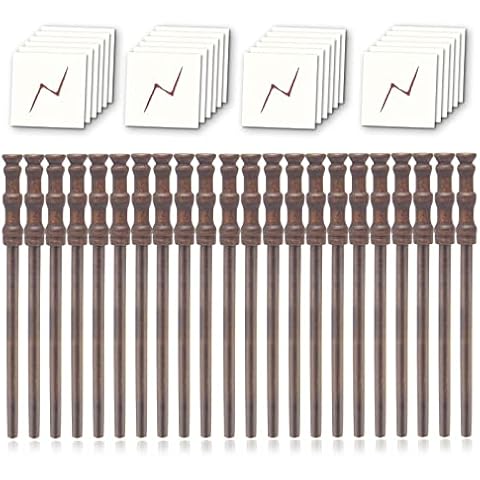 Yohold 24 Pieces Wand Pencils with 24 pcs Lightning Bolt Scar Temporary Tattoo Party Favors for Boys Girls Magic Theme Birthday Party,Goody Bag Filler,Halloween Decor,School Rewards,(24pcs each) Cover
