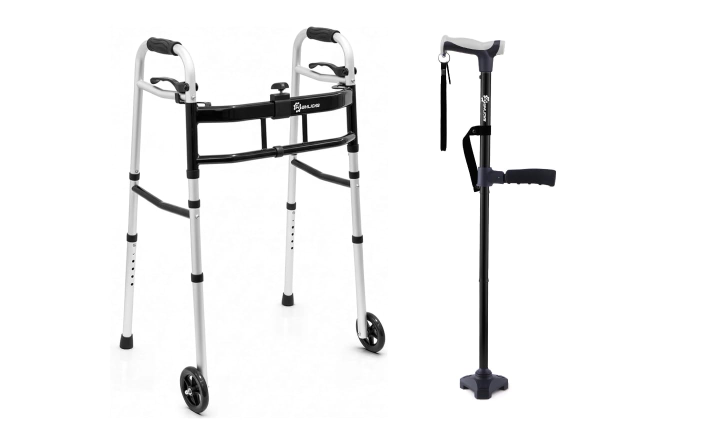 Folding Walkers for Seniors + Adjustable Walking Cane