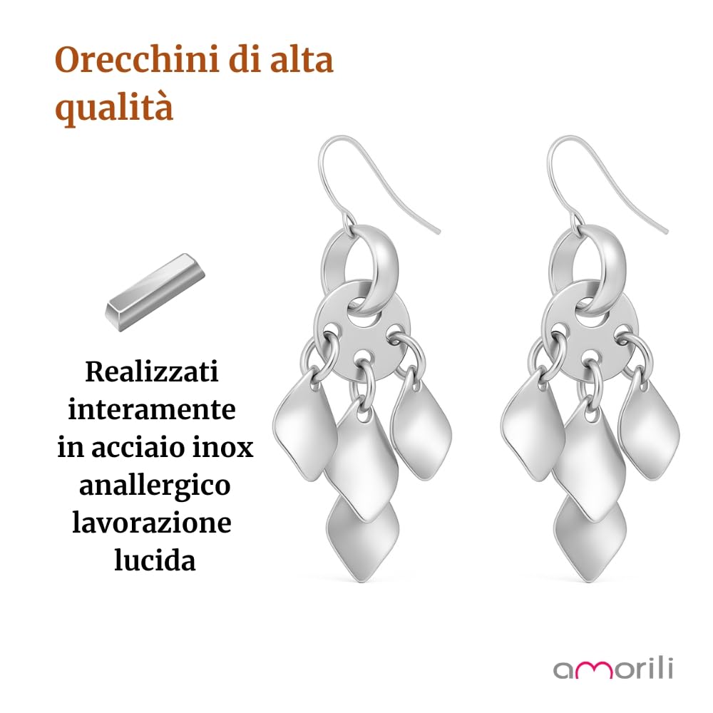 Orecchini Donna Pendenti a Petali in Acciaio Inox – Leggeri ed Eleganti, Antiallergici, Design Floreale, Idea Regalo per Donna e Ragazza occ0209b