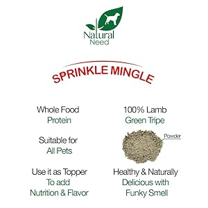 Sprinkle Mingle – All Pure, Grass-Fed & Free-Vary, 100% Lamb Tripe Topper with Probiotics for Canine Meals, 3.5oz
