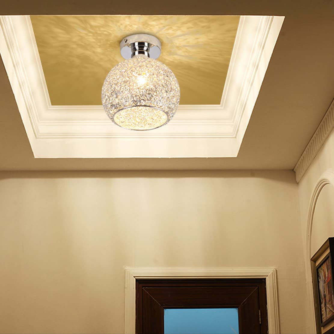 Semplice Moderno Alluminio Lampada da soffitto Corridoio Creativo Decoro Lampadario Mini Palla Illuminazione a sospensione Camera da letto Balcone Ø18CM 1×E27 MAX 40W (Palla, Argento)