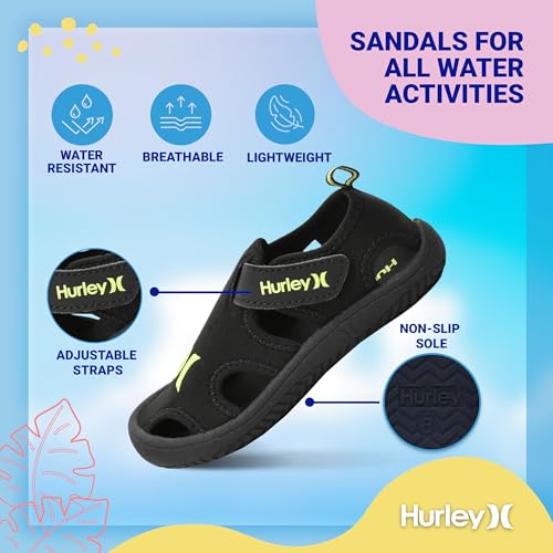 Image of Hurley Kona Toddler Water Shoes - Beach Essentials, Girls and Boys Closed Toe Sandals, Lightweight, Breathable, Kids Water Shoes with Non-Slip Sole and Adjustable Straps, Outdoor Toddler Swim Shoes