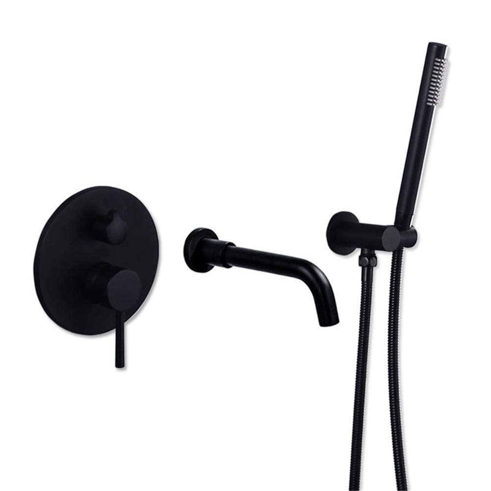 GLJTUO Brushed Gold Brass Wall Mounted Bathtub Shower Set Bathtub Faucet Mixer Bathroom Shower Faucet Bath Spout Shower Tap, Black Decoration