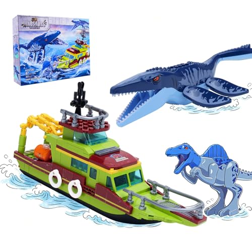 Ideas 3 in 1 Sea Dinosaur Mosasaurus Building Blocks Kit Compatible with major brands Dinosaur World Moc Mosasaurus Spinosaurus Adventure Ship STEM Toys Gift for Kids Adults Boys Age 8-12 327PCS