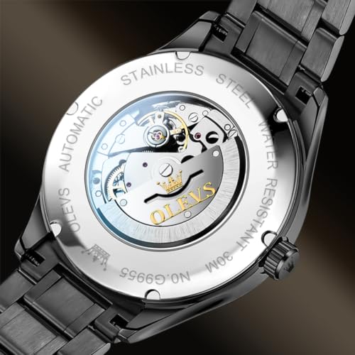 Image of OLEVS Automatic Watches for Men Self Winding Mechanical Classic Diamond Business Luxury Dress Stainless Steel Waterproof Calendar Mens Watch