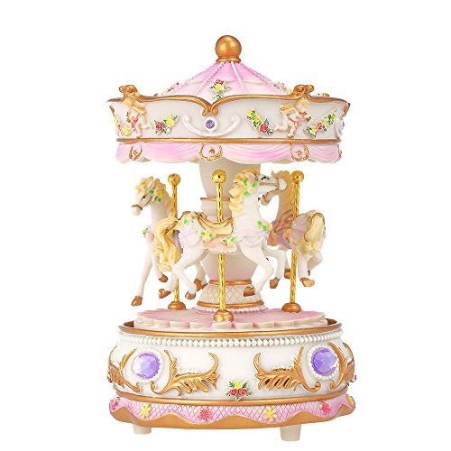 Docooler Boîte à Musique Mécanique Mini Carrousel LED Colorée Manège Boîte Musicale Cadeau pour Petite Amie Gamins Enfants Fête de Noel Violet