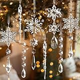 18pcs Crystal Christmas Ornaments for Tree Decorations-Hanging Acrylic Snowflake Icicle Ornaments with Drop Pendants for Winter Wonderland Chandelier Crystals Decorations Supplies