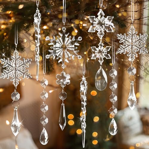 18pcs Crystal Christmas Ornaments for Tree Decorations-Hanging Acrylic...