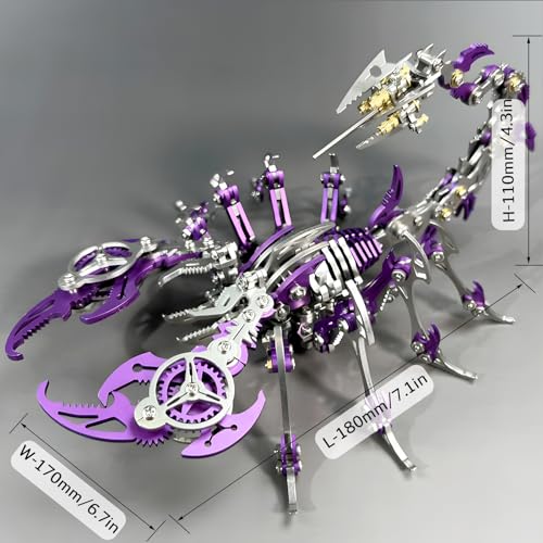 Image of 3D Metal Scorpion Puzzles for Adults: 3-D Puzzles Metal Model Kits to Build DIY Assembly Mechanical Puzzle Building Block Toys with Tool Brain Teaser Craft for Home Decor (Metal Scorpion-Purple)