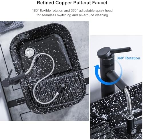 Rectangular Ceramic Laundry Sink with Washboard, Pull-Out Faucet & Drain Set for Bathroom, Laundry Room & Balcony - 60.5x38.5x16cm (23.8x15.2x6.3in)