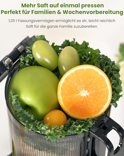 LINKChef Entsafter Slow Juicer, Entsafter Gemüse und Obst Testsieger mit 115 mm großem, Entsafter Kaltentsafter für ganze Früchte/Gemüse, Blitzreiniger, Einfacher Installation, BPA Frei, 200w Schwarz – Bild 6