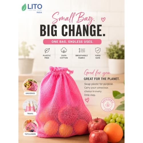 Image of Vegetable Bag for Fridge (3 pcs), Fridge Storage bags with Drawstrings, 100% Cotton Vegetable Storage Bags for Refrigerator, Keeps Veggies Fresh Longer, Eco-Friendly Fridge Bag (Onion Pink - 3 Pack)