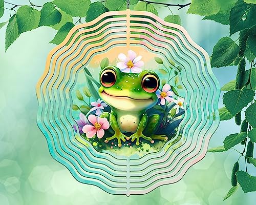 10 Inch Sweet Happy Frog Wind Spinner Yard Decor Aluminum Sublimated Garden Art Indoor Outdoor 3D Kinetic