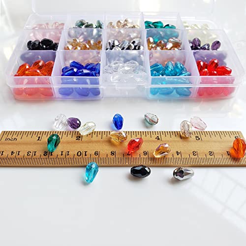 Chengmu 8X12Mm Teardrop Glass Beads For Jewelry Making 300Pcs Ab Colour Faceted Vertical Hole Crystal Prism Beads Assortments Accessories For Pendants Necklaces Decoration Party Wedding With Cord #TOP2