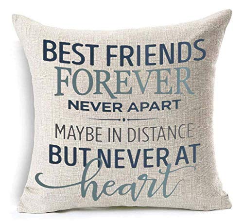 shengpeng Word Best Friends Forever Never Apart Maybe In Distance But Never At Heart Decoration Quote Cotton Decorative Home Sofa Living Room Throw Pillow Case Cushion Cover Square 18x18 Inches