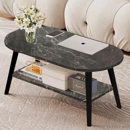 ORCHID ローテーブル 二段 一人暮らし センターテーブル サイドテーブル 木製 収納付き コーヒーテーブル 北欧 おしゃれ ナチュラル 滑り止め付き リビングテーブル ダークグレー 大理石柄 100x50cm