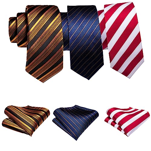 Image of Barry.Wang 6 PCS Men Ties Set Silk Business Fashion Woven Necktie Handkerchief Cufflinks Paisley Stripe Wedding Party