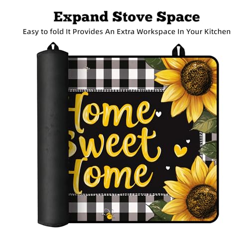 Image of Multi-Design Stove Top Cover for Glass /Electric Stoves - 3-in-1 Heat-Resistant Protector Mat, Non-Slip Drying Rack 28 inchx20 inch (Sunflower)