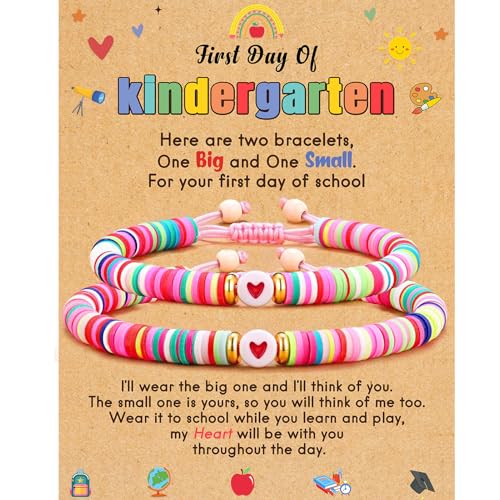 Image of First Day of Kindergarten Bracelet, Back to School Gifts Bracelet for Kids - Mommy and Me Bracelets, Back To School Supplies Adjustable Bracelets for Mom Daughter Son Girls Boys